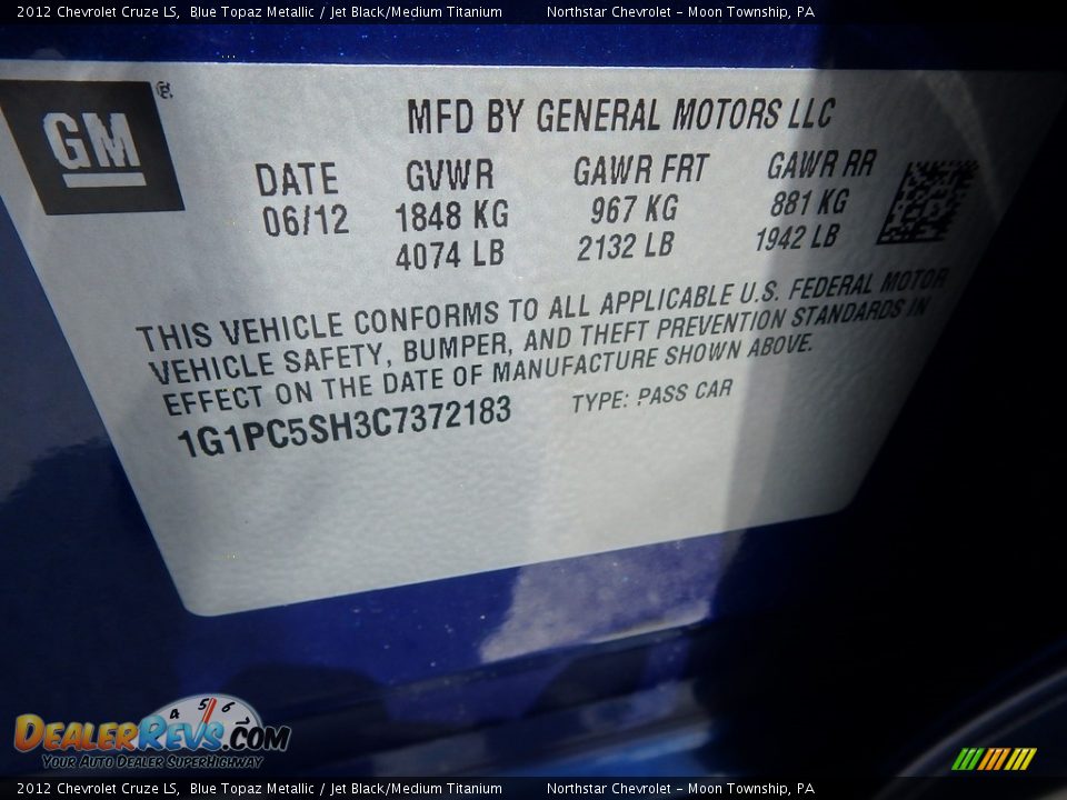 2012 Chevrolet Cruze LS Blue Topaz Metallic / Jet Black/Medium Titanium Photo #29