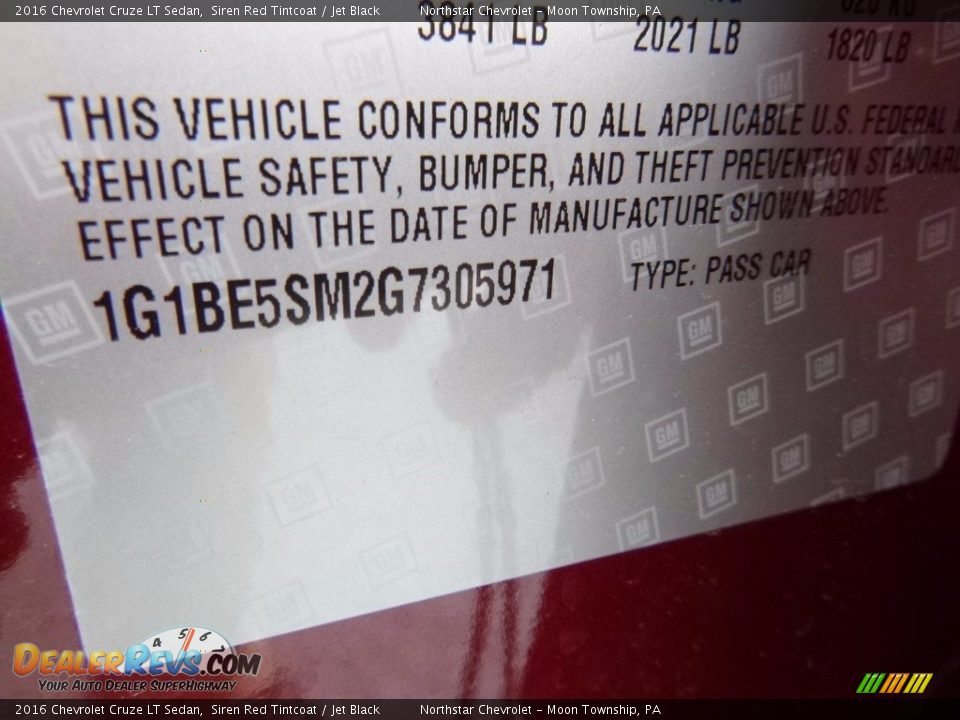 2016 Chevrolet Cruze LT Sedan Siren Red Tintcoat / Jet Black Photo #15