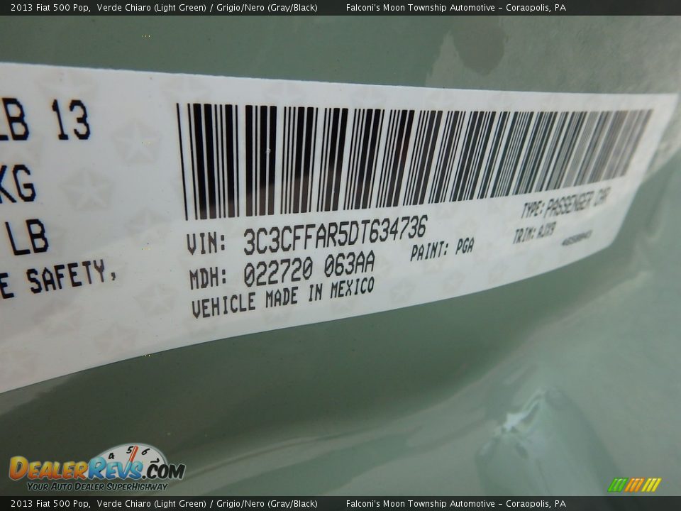 2013 Fiat 500 Pop Verde Chiaro (Light Green) / Grigio/Nero (Gray/Black) Photo #19