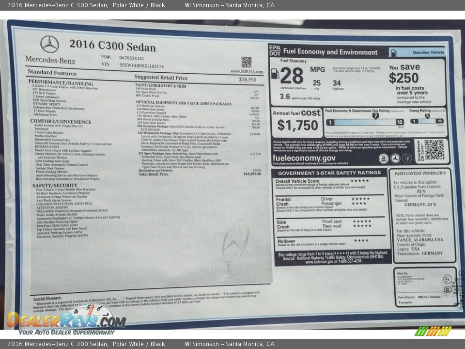 2016 Mercedes-Benz C 300 Sedan Polar White / Black Photo #11