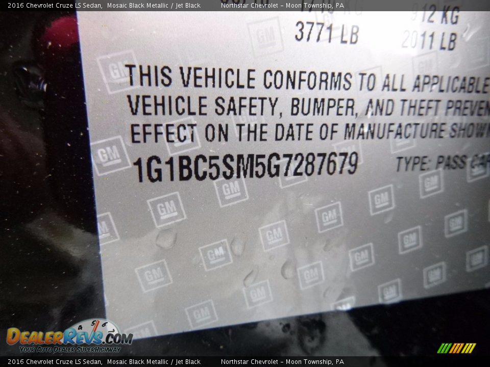 2016 Chevrolet Cruze LS Sedan Mosaic Black Metallic / Jet Black Photo #16