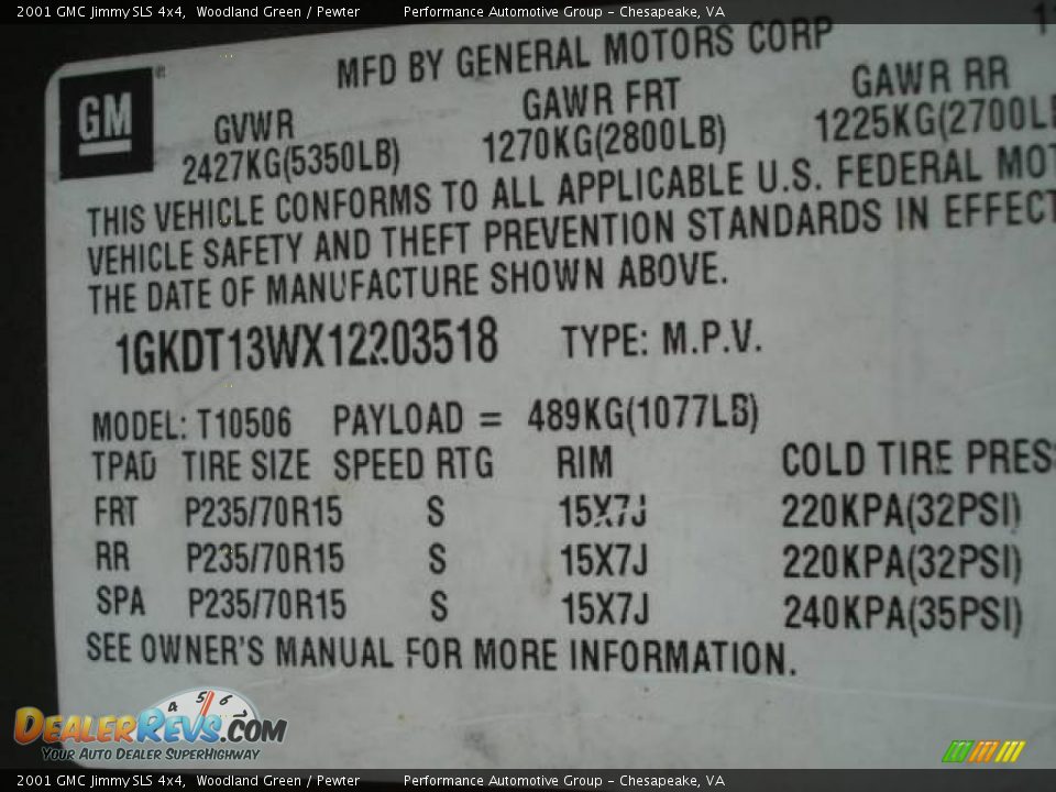 2001 GMC Jimmy SLS 4x4 Woodland Green / Pewter Photo #20