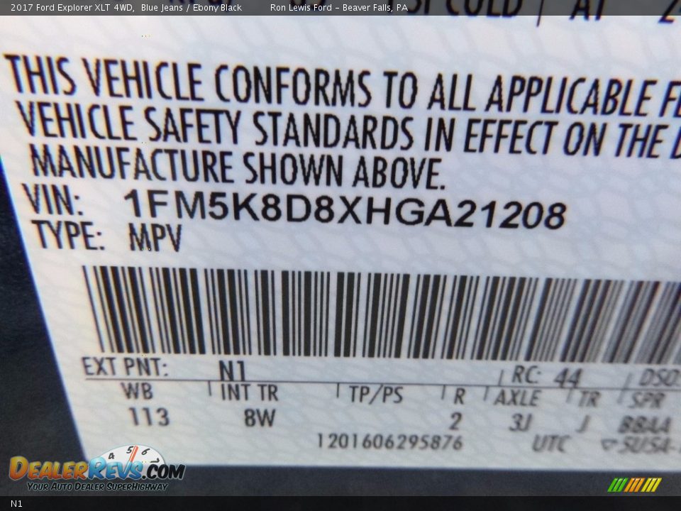 Ford Color Code N1 Blue Jeans