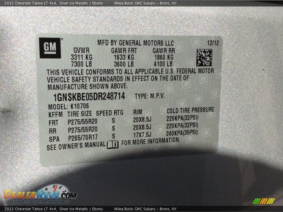 2013 Chevrolet Tahoe LT 4x4 Silver Ice Metallic / Ebony Photo #15