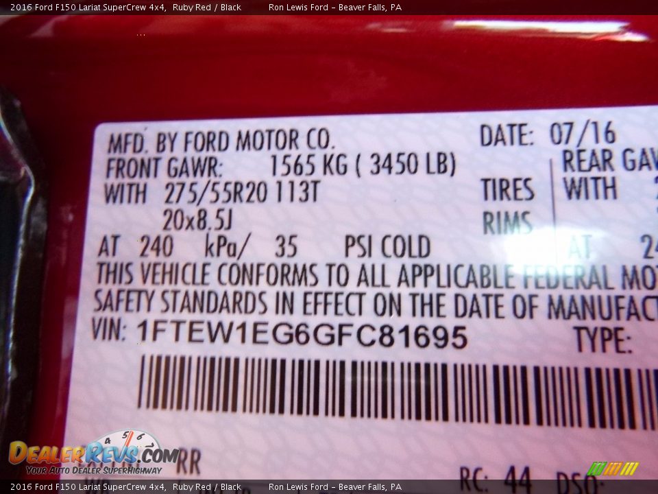2016 Ford F150 Lariat SuperCrew 4x4 Ruby Red / Black Photo #14