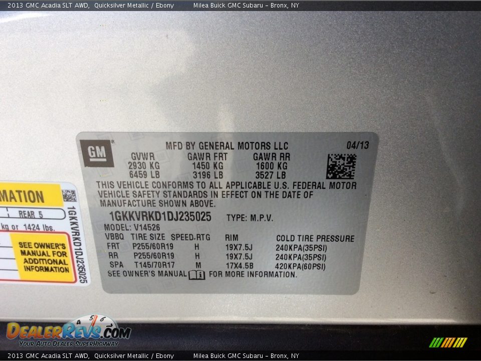 2013 GMC Acadia SLT AWD Quicksilver Metallic / Ebony Photo #15