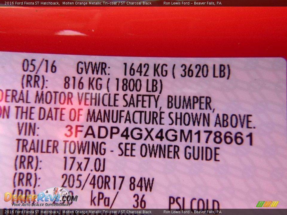 2016 Ford Fiesta ST Hatchback Molten Orange Metallic Tri-coat / ST Charcoal Black Photo #16