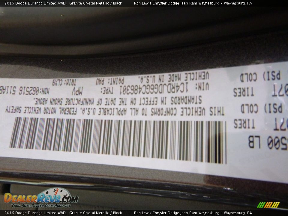 2016 Dodge Durango Limited AWD Granite Crystal Metallic / Black Photo #15