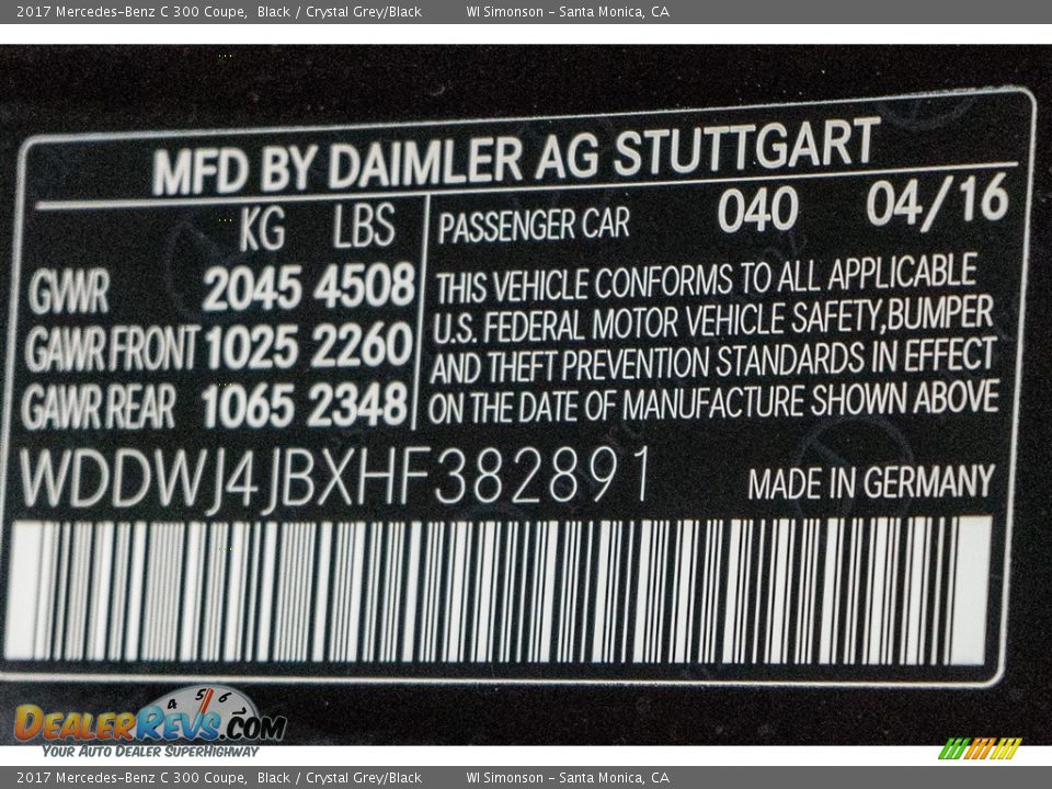 2017 Mercedes-Benz C 300 Coupe Black / Crystal Grey/Black Photo #6