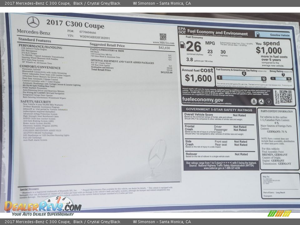 2017 Mercedes-Benz C 300 Coupe Black / Crystal Grey/Black Photo #11