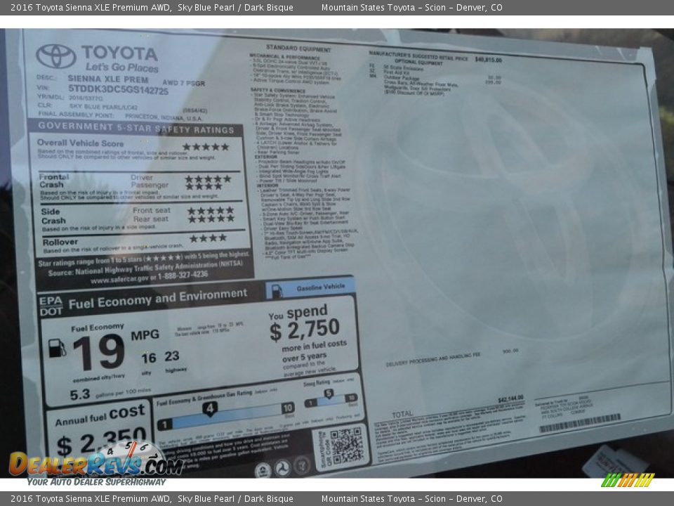 2016 Toyota Sienna XLE Premium AWD Sky Blue Pearl / Dark Bisque Photo #11