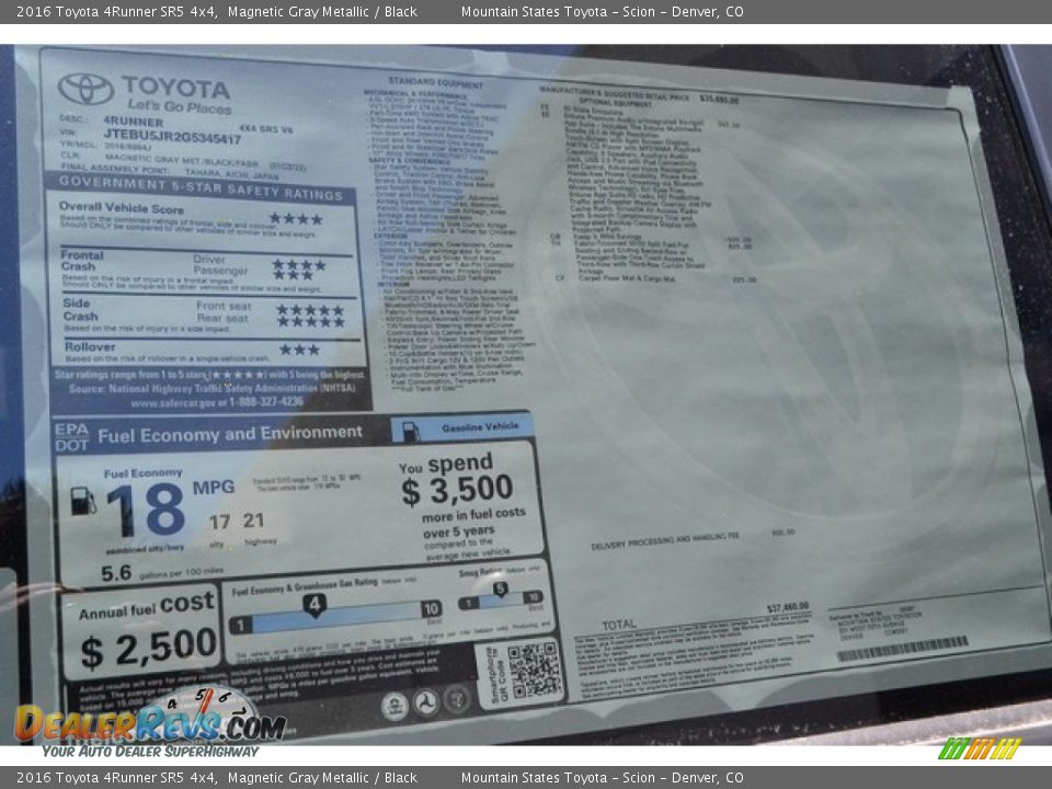 2016 Toyota 4Runner SR5 4x4 Magnetic Gray Metallic / Black Photo #11