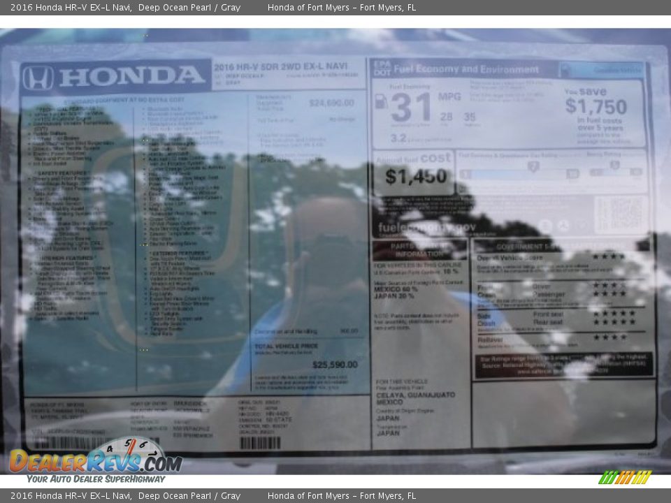 2016 Honda HR-V EX-L Navi Deep Ocean Pearl / Gray Photo #31