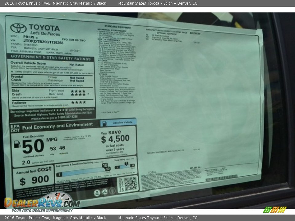 2016 Toyota Prius c Two Magnetic Gray Metallic / Black Photo #10