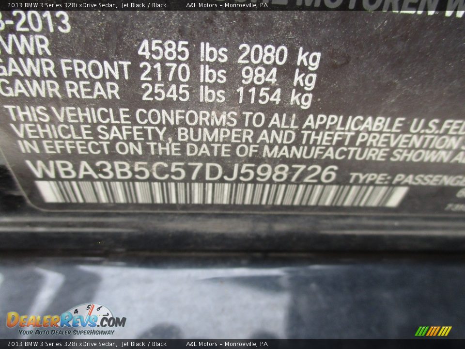 2013 BMW 3 Series 328i xDrive Sedan Jet Black / Black Photo #19