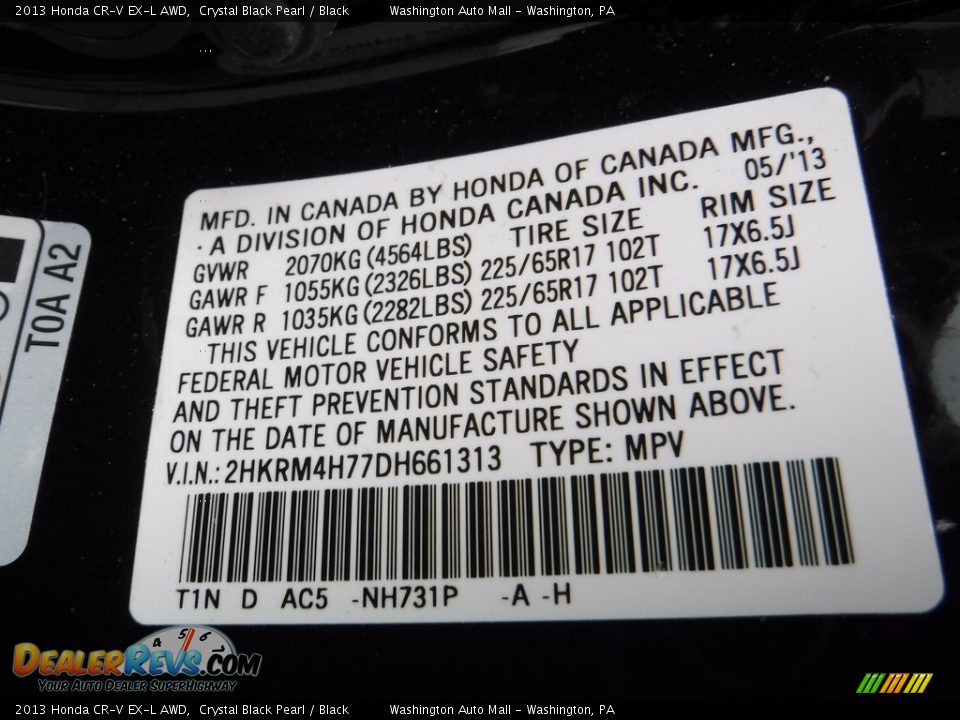 2013 Honda CR-V EX-L AWD Crystal Black Pearl / Black Photo #24
