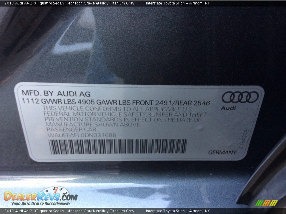 2013 Audi A4 2.0T quattro Sedan Monsoon Gray Metallic / Titanium Gray Photo #24
