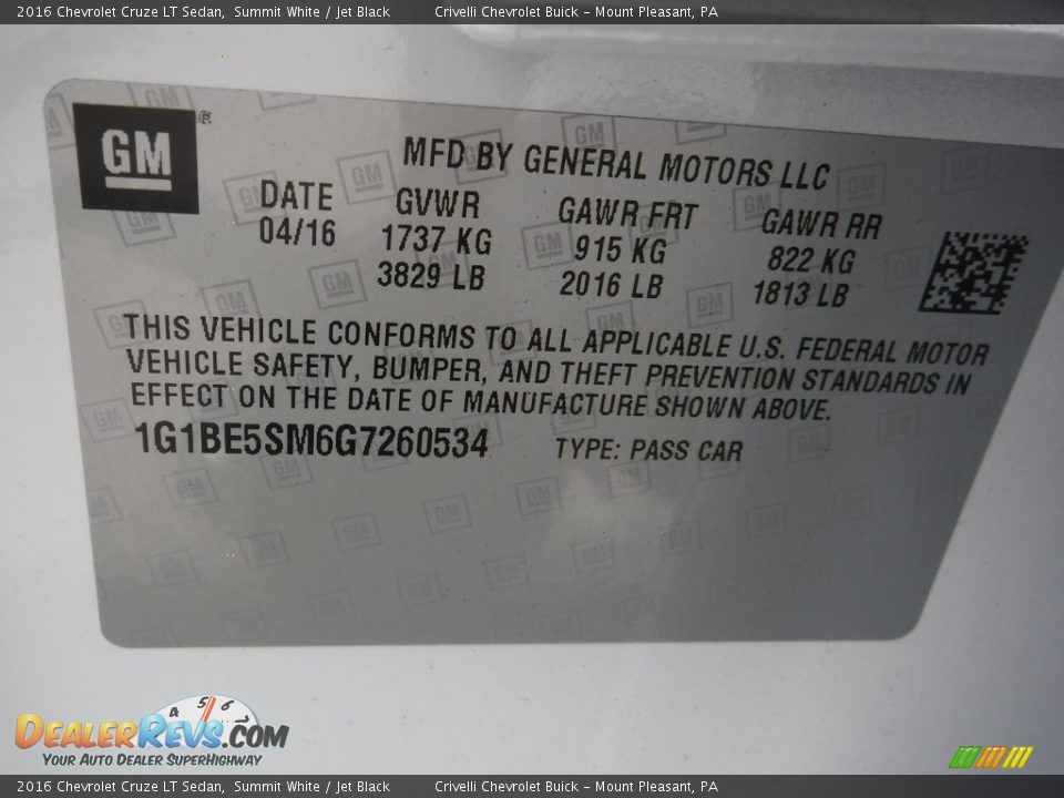 2016 Chevrolet Cruze LT Sedan Summit White / Jet Black Photo #20