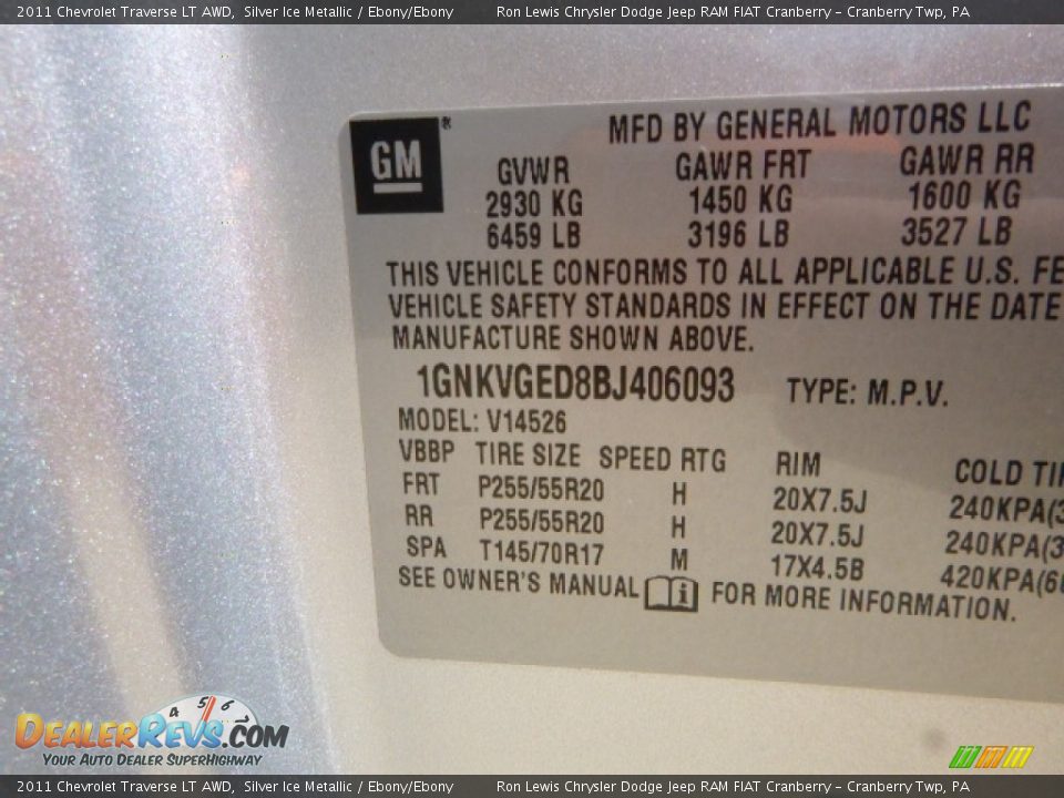 2011 Chevrolet Traverse LT AWD Silver Ice Metallic / Ebony/Ebony Photo #17