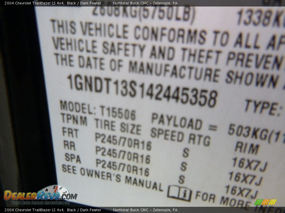 2004 Chevrolet TrailBlazer LS 4x4 Black / Dark Pewter Photo #19