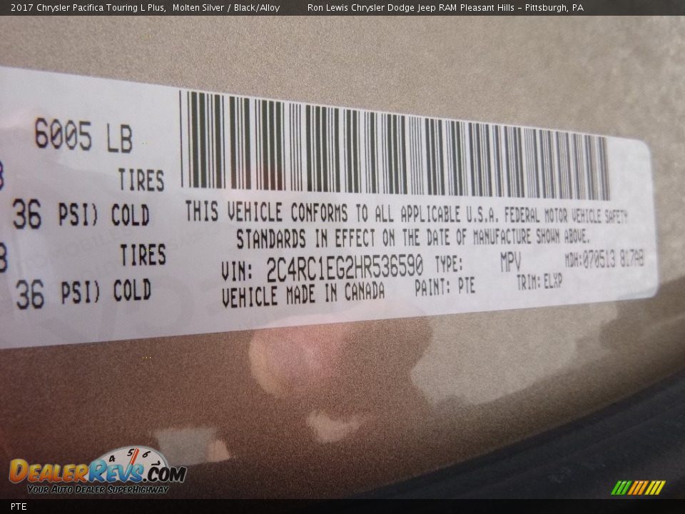 Chrysler Color Code PTE Molten Silver