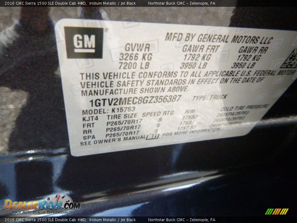 2016 GMC Sierra 1500 SLE Double Cab 4WD Iridium Metallic / Jet Black Photo #16