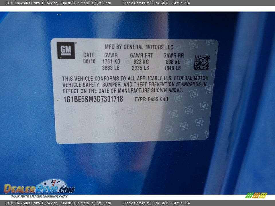 2016 Chevrolet Cruze LT Sedan Kinetic Blue Metallic / Jet Black Photo #16