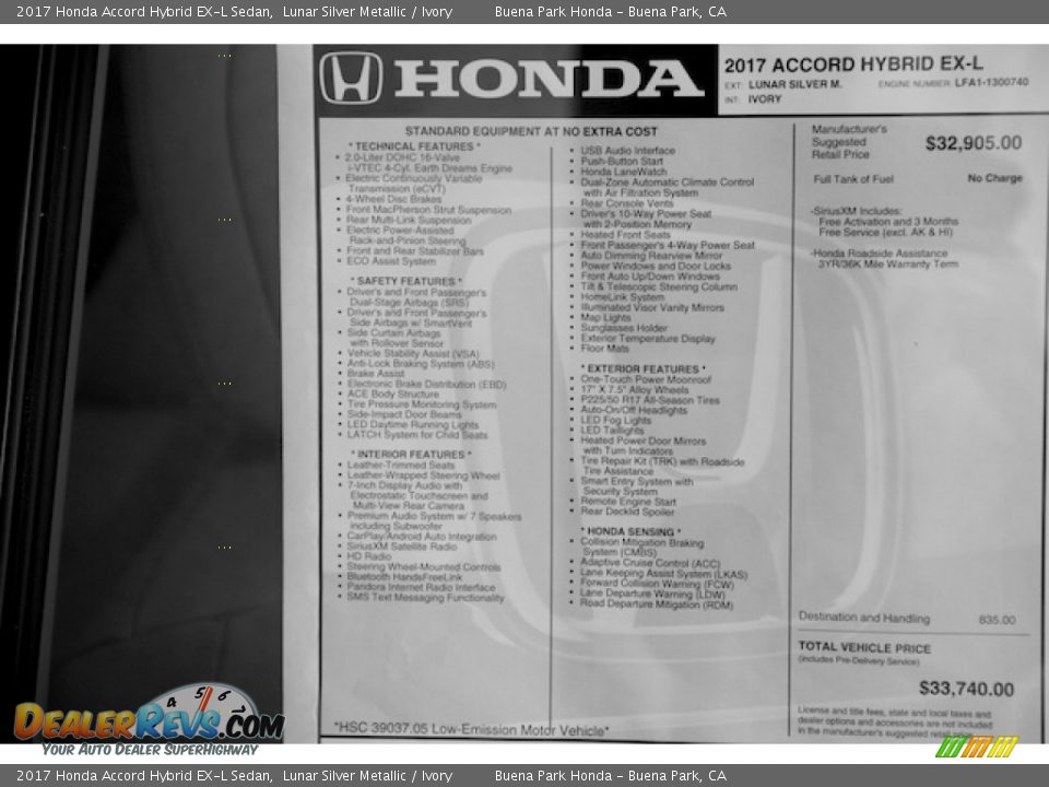 2017 Honda Accord Hybrid EX-L Sedan Window Sticker Photo #19