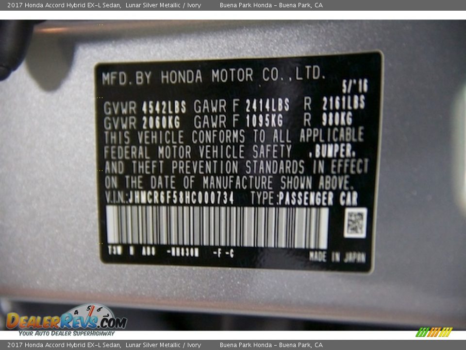 2017 Honda Accord Hybrid EX-L Sedan Lunar Silver Metallic / Ivory Photo #21