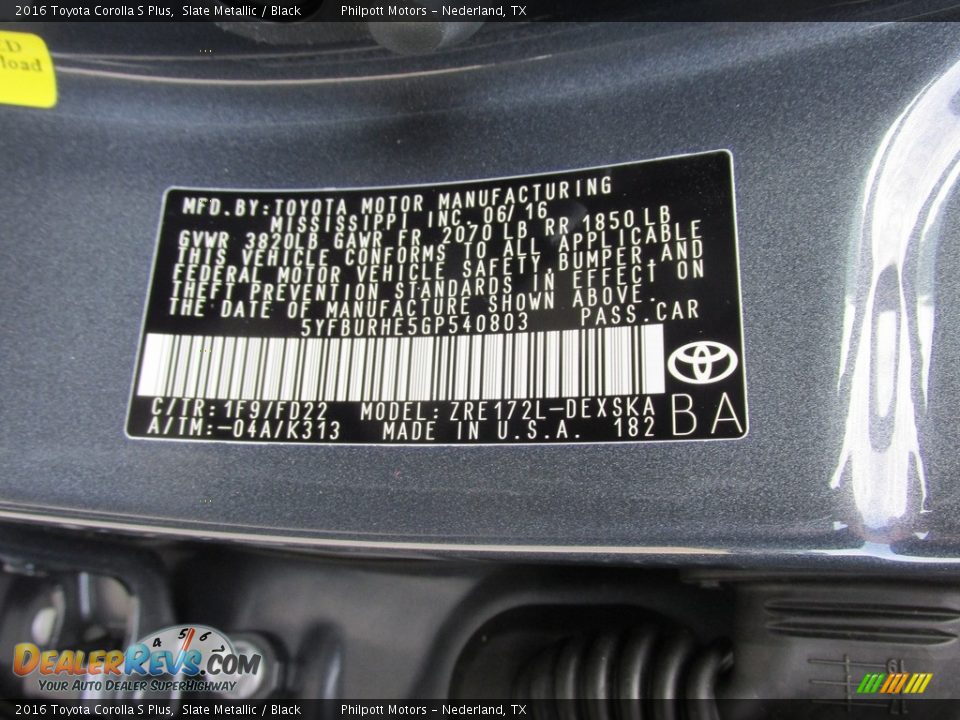 2016 Toyota Corolla S Plus Slate Metallic / Black Photo #34