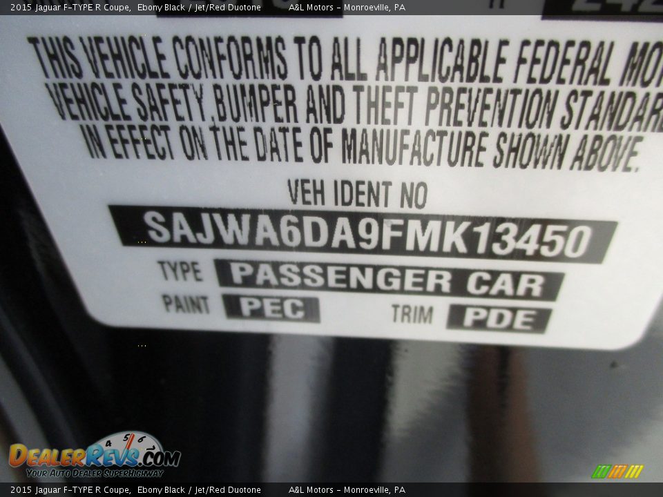 2015 Jaguar F-TYPE R Coupe Ebony Black / Jet/Red Duotone Photo #19