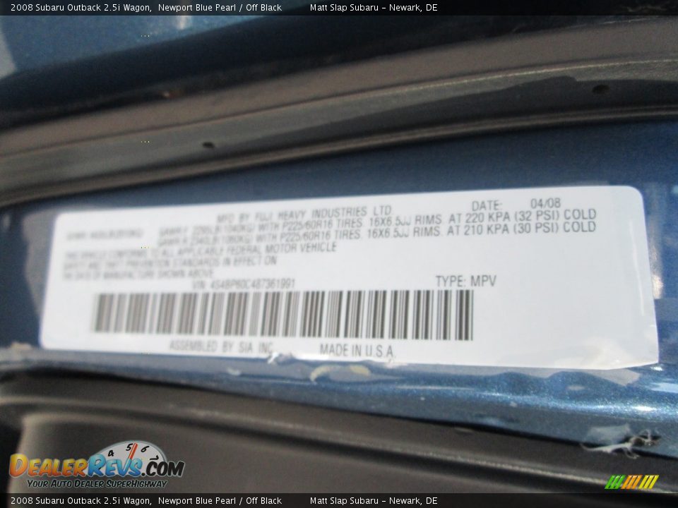 2008 Subaru Outback 2.5i Wagon Newport Blue Pearl / Off Black Photo #28