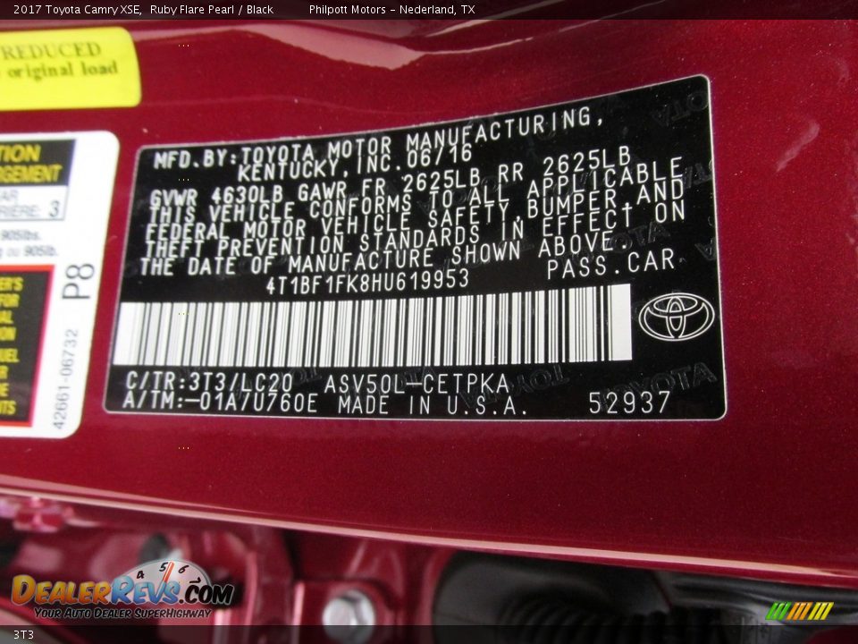 Toyota Color Code 3T3 Ruby Flare Pearl