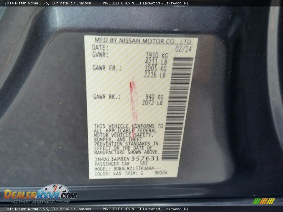 2014 Nissan Altima 2.5 S Gun Metallic / Charcoal Photo #32