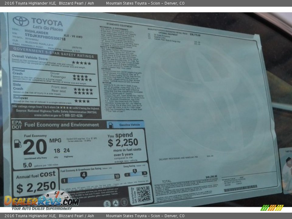 2016 Toyota Highlander XLE Blizzard Pearl / Ash Photo #11