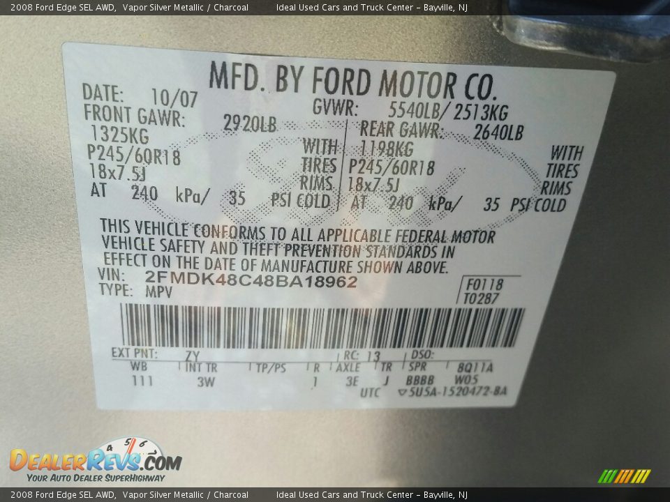 2008 Ford Edge SEL AWD Vapor Silver Metallic / Charcoal Photo #33