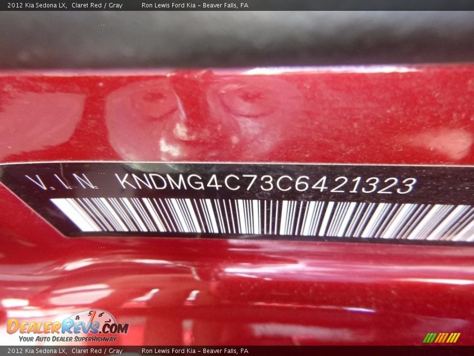 2012 Kia Sedona LX Claret Red / Gray Photo #16