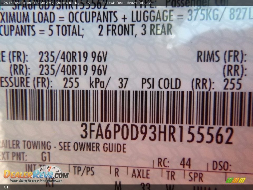 Ford Color Code G1 Shadow Black