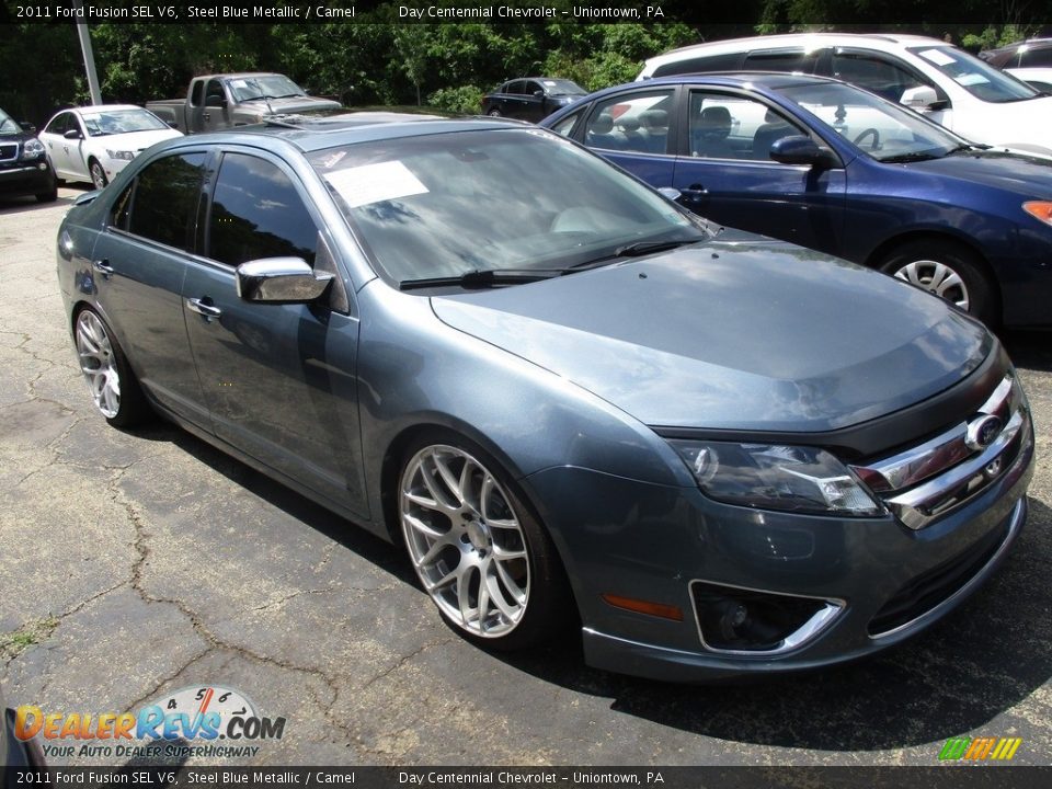 2011 Ford Fusion SEL V6 Steel Blue Metallic / Camel Photo #3