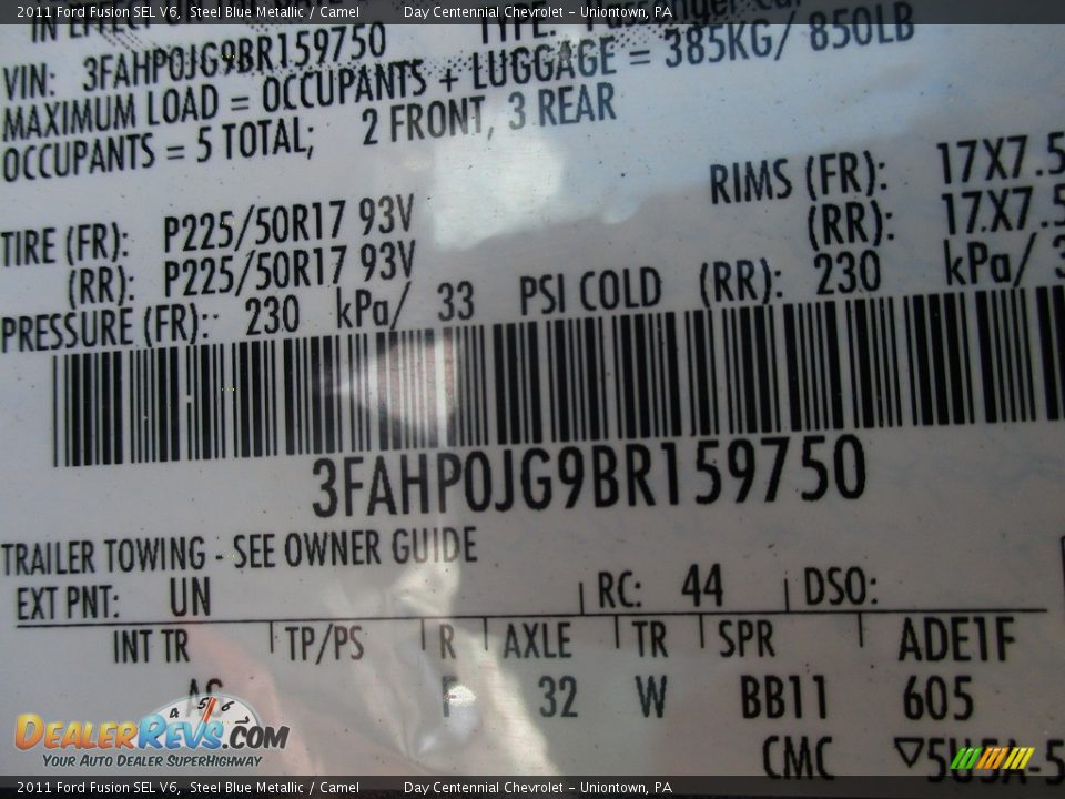 2011 Ford Fusion SEL V6 Steel Blue Metallic / Camel Photo #5