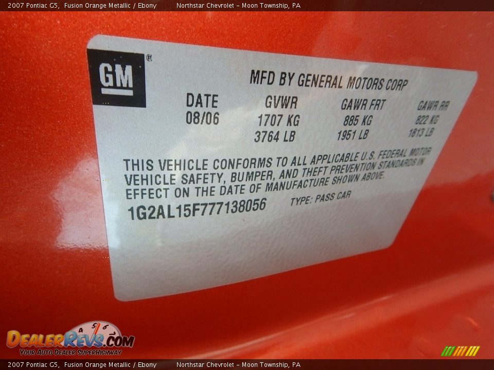 2007 Pontiac G5 Fusion Orange Metallic / Ebony Photo #14