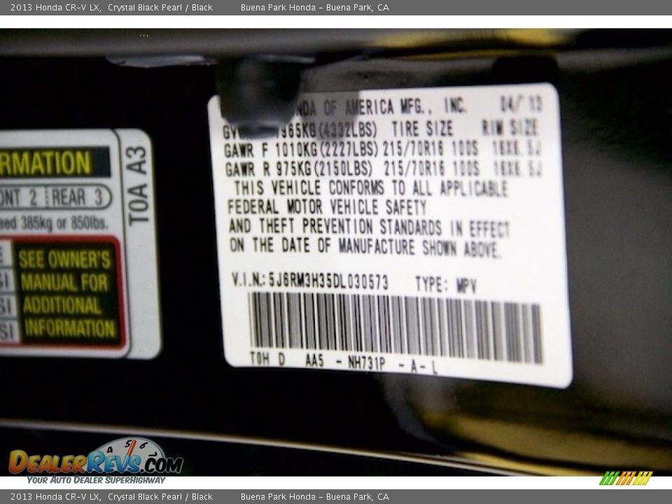 2013 Honda CR-V LX Crystal Black Pearl / Black Photo #33