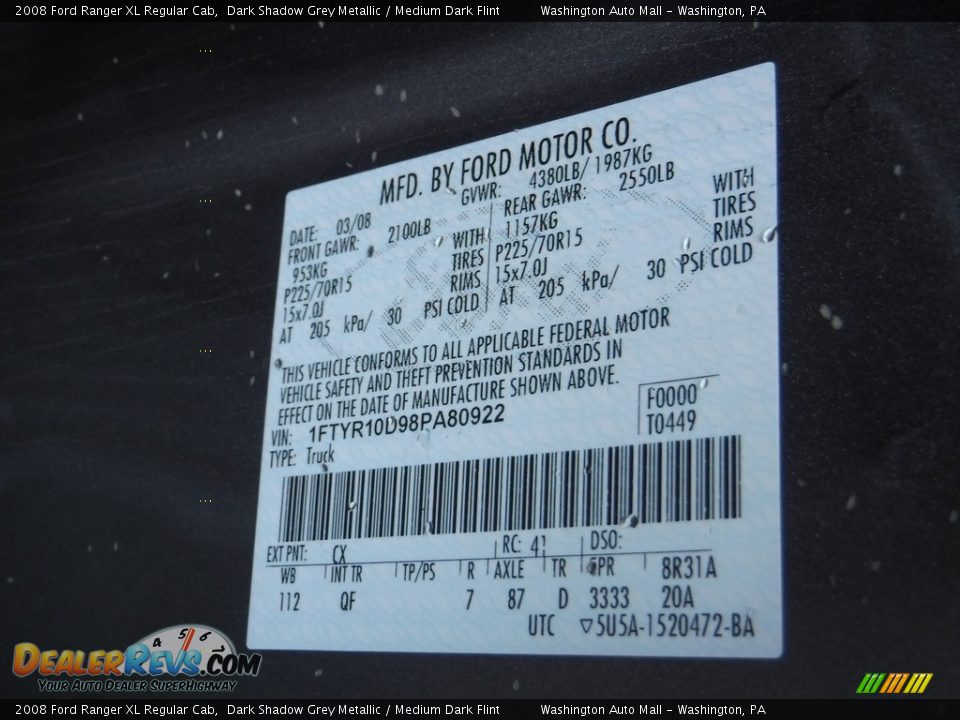 2008 Ford Ranger XL Regular Cab Dark Shadow Grey Metallic / Medium Dark Flint Photo #19