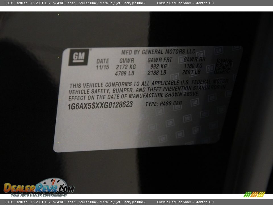 2016 Cadillac CTS 2.0T Luxury AWD Sedan Stellar Black Metallic / Jet Black/Jet Black Photo #18