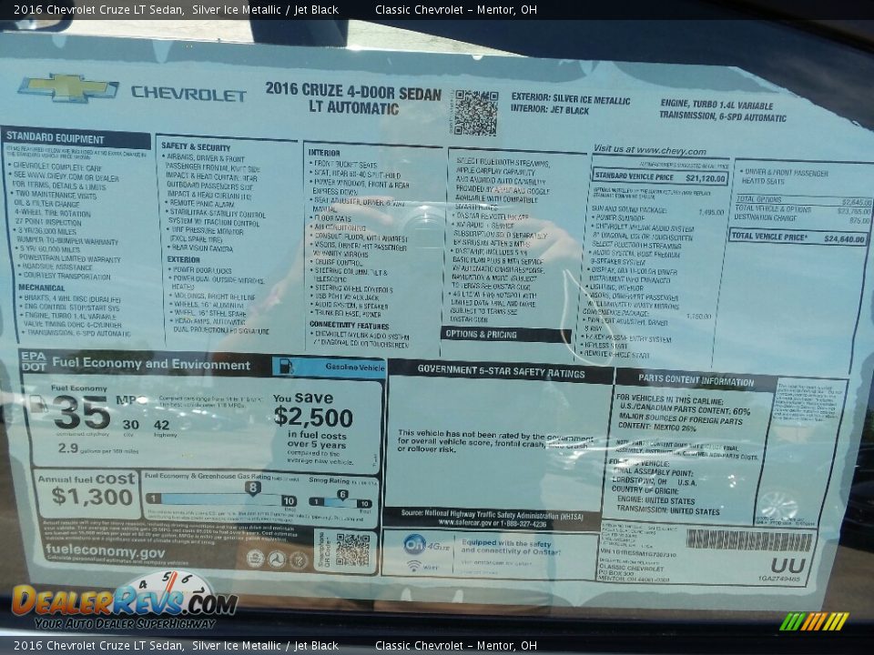 2016 Chevrolet Cruze LT Sedan Silver Ice Metallic / Jet Black Photo #6