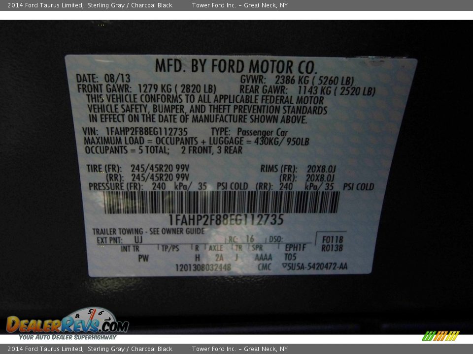 2014 Ford Taurus Limited Sterling Gray / Charcoal Black Photo #27
