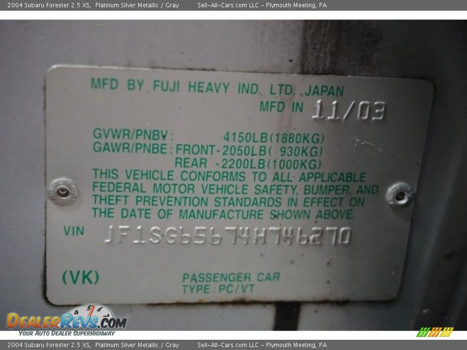 2004 Subaru Forester 2.5 XS Platinum Silver Metallic / Gray Photo #14