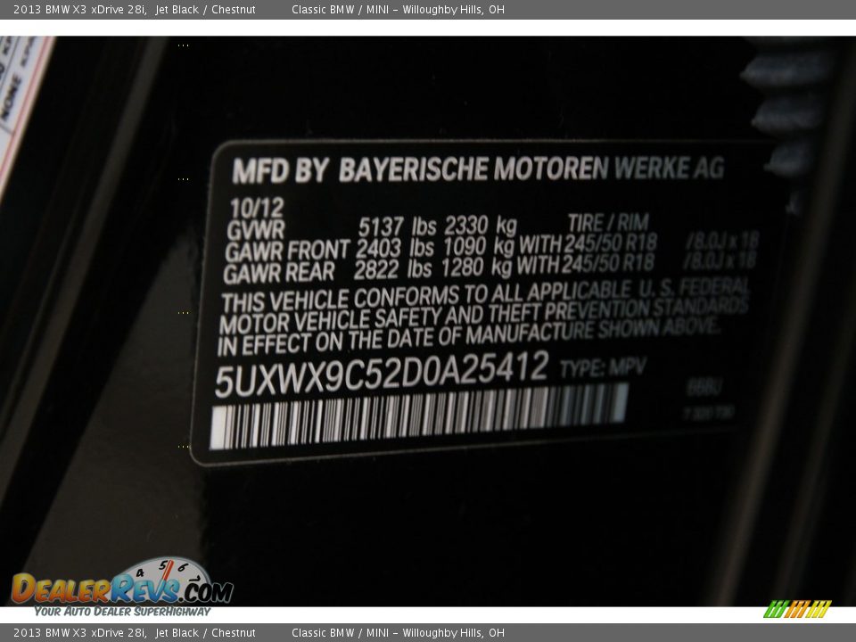 2013 BMW X3 xDrive 28i Jet Black / Chestnut Photo #22