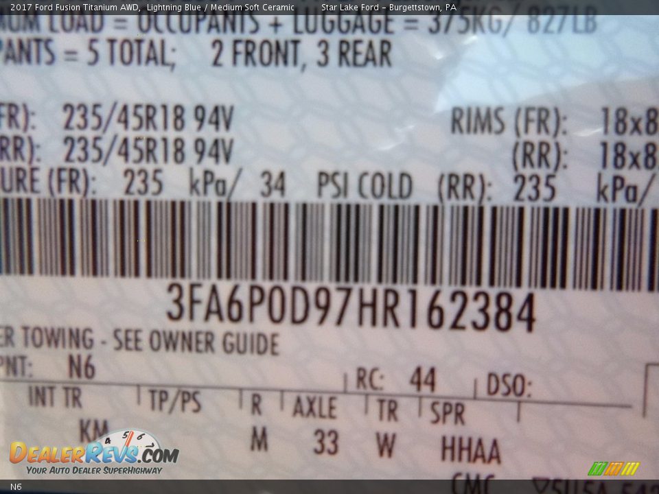 Ford Color Code N6 Lightning Blue