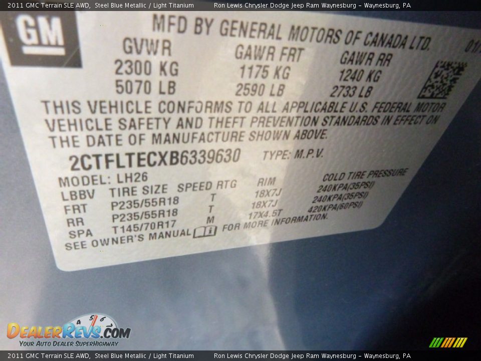 2011 GMC Terrain SLE AWD Steel Blue Metallic / Light Titanium Photo #15